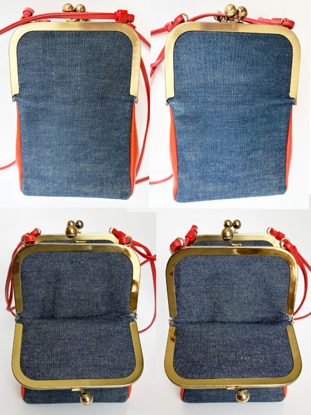 1970s Bonnie Cashin for Coach Red Leather Denim Double Entry Swinger Bag Rare - Picture 13 of 17